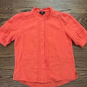 ME+EM Cheesecloth short sleeve cotton blouse, UK 10, US 6 Color: Papaya